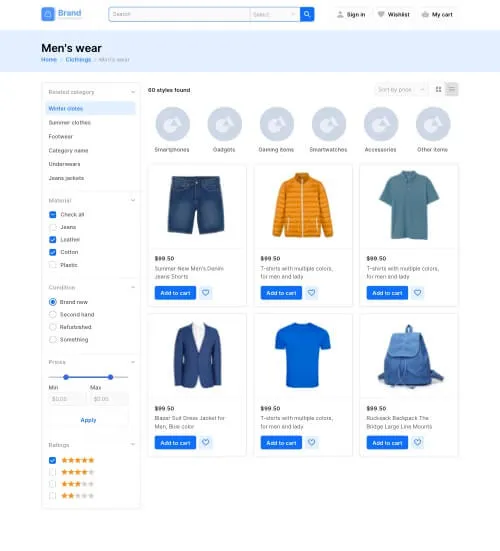 Web design Product listing grid view