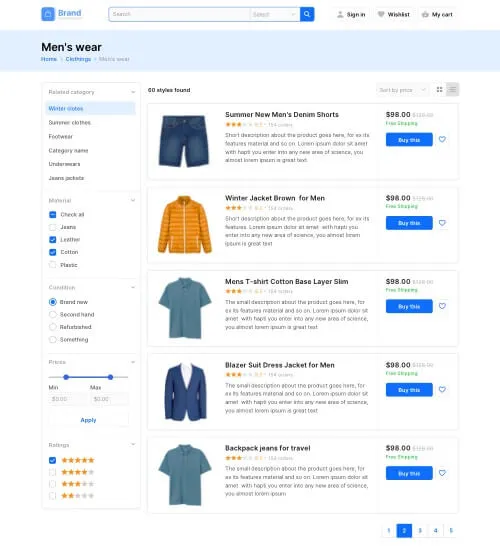 Web design Products list view